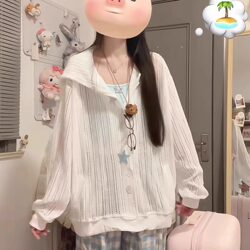 Ou Ruofeng Hollow-Out Hooded Knitted Thin Jacket for Women 2026 Spring/Summer New Design Loose Sunscreen Cover-Up