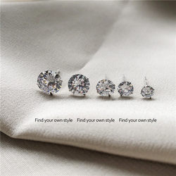 Simple and Elegant 925 Sterling Silver Rhinestone Stud Earrings for Women, Versatile Korean and Japanese Style, Suitable for Students, Ear-Friendly Jewelry