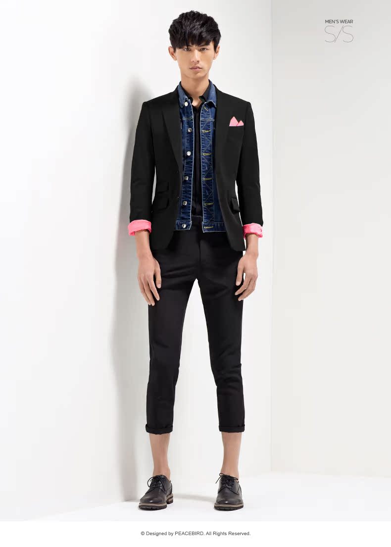 【品牌团】太平鸟 新品男士休闲西装2015时尚修身便西外套单西b2bb41x