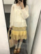 French retro yellow floral skirt for women in summer new versatile casual splicing skirt high quality mid-length skirt