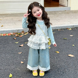 Girls' Polka Dot Suspender Set Spring 2026 New Stylish Fashionable Children's Wide-Leg Pants Spring Outfit Three-Piece Set