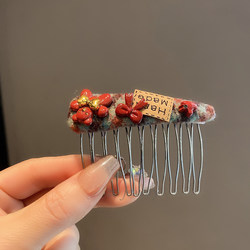 Korean Style Dongdaemun Sweet Plaid Cartoon Bear Design Hair Comb for Women, Fashionable and Elegant Hair Clip for Tidying up Stray Hair