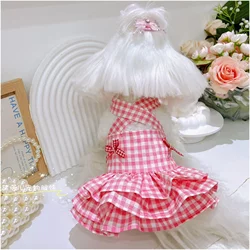 Pet Dog Clothes Suspender Skirt Red Plaid Pure Cotton Puffy Skirt Pastoral Cute Small Dog Dress Summer Outfit