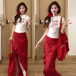 Red Asymmetrical Floral Midi Dress for Women, Early Summer 2026 New Style, Unique and Stunning Outfit Set, Long Dress