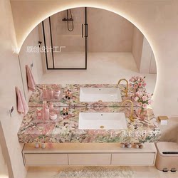 Light Luxury and Minimalist Four-Season Pink-Green Slate Bathroom Cabinet Set with Integrated Washbasin and Vanity for the Bathroom