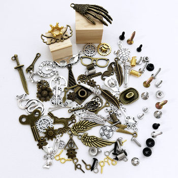 
Steampunk wooden block robot accessories screw diy creative hand work necklace pendant parent-child jewelry material