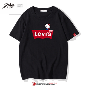 
2022 new short-sleeved T-shirts for men and women same style internet celebrity couple outfits ins super popular hello kitty pure cotton clothes