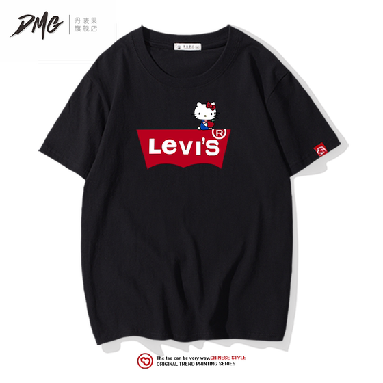 
2022 new short-sleeved T-shirts for men and women same style internet celebrity couple outfits ins super popular hello kitty pure cotton clothes