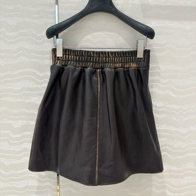 Japanese new versatile retro old sheepskin elastic high waist H-shaped side zipper small A-line short skirt
