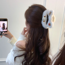 Cute Plush Hollow Bear Hair Clip Autumn and Winter Hairpin Back of the Head Hair Accessory High-End Shark Clip Hair Accessory Clip