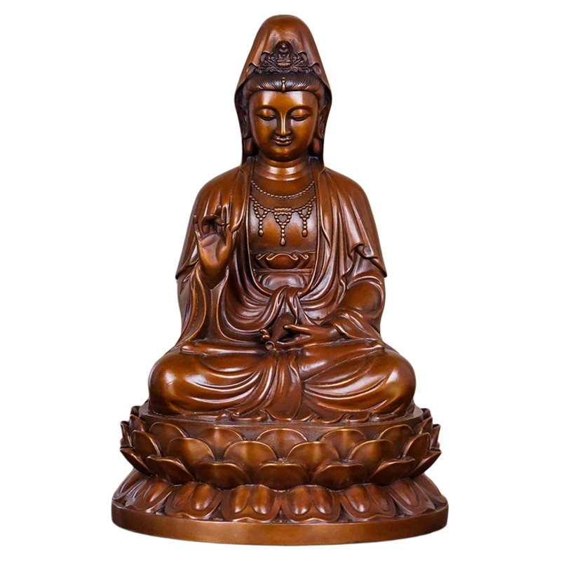 观音菩萨坐像 蓮坐台 紫銅 铜器古董紫铜鎏金观音菩萨佛像全铜老物件大明宣德观世音坐莲铜像