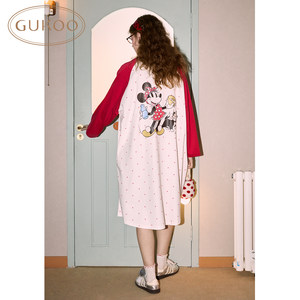 
Gukoo/fruit shell nightgown women's spring and autumn Disney joint new polka dot cotton women's home clothes nightgown C