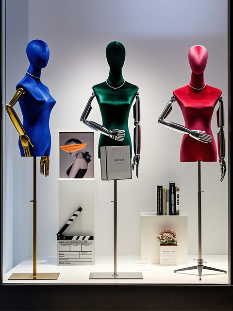 Female models with women's clothing store color model shelf window high ...