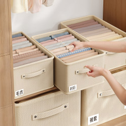 Jiabanshou Cotton and Linen Clothing Storage Box Wardrobe Organizer Layering Tool Foldable Pants and Clothes Storage Basket