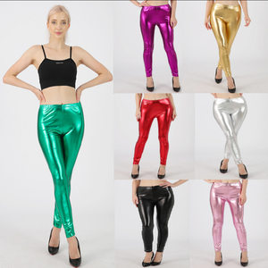 Women's hot patent leather tight nine -point pants imitation leather silver casual trousers night shop DS performance pencil pants