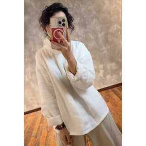 
YIMIAN ramie design pile collar solid color simple loose slimming cotton coat 2625512