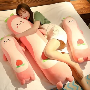 
Cute long avocado pillow sleeping on the bed with large cushion on the head of the bed, girls' legs can be removed and washed