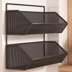 Kitchen Storage Rack Ginger and Garlic Storage Basket Wall-Mounted No-Drill Multifunctional Vegetable Basket Seasoning Draining Rack Gadget