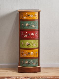 Vintage Painted 6-Drawer Sideboard Solid Wood Storage Drawer Cabinet European and Chinese Style Narrow Sideboard 40cm Wide Ready-To-Assemble