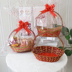 Hand-Held Rattan Gift Basket, Mid-Autumn Festival Gift Packaging Basket, Imitation Woven Fruit Basket, Picking and Storage Picnic Basket