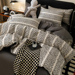 All-Cotton Washed Cotton Four-Piece Set, Light Luxury Pure Cotton Simple Single Dormitory Double Bedding Set, Three-Piece Set