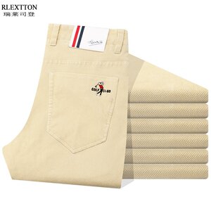 Autumn and winter corduroy men's trousers rice pants rice -colored golf straight business casual pants pure cotton pants thick