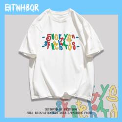 Graffiti Colorful Letter Print Personalized Summer New Style Pure Cotton Short-Sleeved T-Shirt for Male Students College Style Top T-Shirt