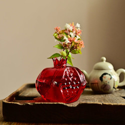 Simple Chinese-Style Red Glass Pomegranate Flower Vase for Dining Table, Tea Table, Desktop, Hydroponic Plant, High Aesthetic Value, Trendy
