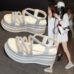 Increased height rhinestone Roman sandals for women summer 2026 new versatile thick-soled platform shoes sports fashion women's shoes