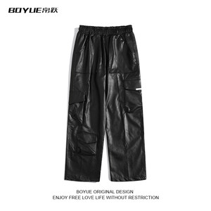 
BOYUE American hip-hop punk West Coast Street Blasting Multi-Pocket Working Leather Pants Casual Trendy Brand Trousers Men