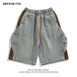 BOYUE American retro denim shorts for men and women