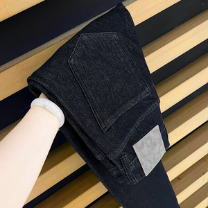 
High-end black men's clothing/9-point jeans for men/light luxury/red ear danning/four-sided versatile slim-fit pants