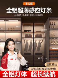 Human body sensing LED cabinet light with rechargeable smart wireless self-adhesive magnetic kitchen wine cabinet wardrobe night light strip