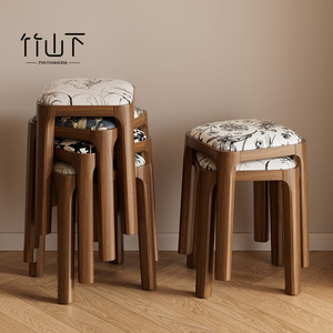 
Solid wood stool for household stackable light luxury high-end soft pack round stool tea table square stool medieval style dining table dining chair