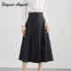 Baiyuan black French retro Hepburn style long skirt for women with front zipper high-end A-line high-waisted umbrella skirt