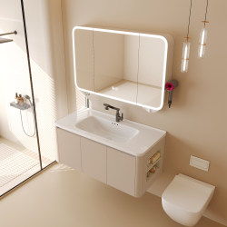 Cream-Colored Ceramic Integrated Washbasin Cabinet Combination Bathroom Vanity Honeycomb Aluminum Washstand Smart Sink