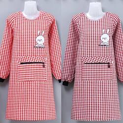 Pure Cotton Long-Sleeved Apron for Kitchen Use, Anti-Stain, Breathable, Wear-Resistant, Korean Style Smock for Women, Outerwear Workwear Apron