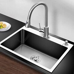 Sus304 Stainless Steel Handmade Sink Kitchen Countertop Above and Below Counter Dishwashing Sink Basin Single Tank
