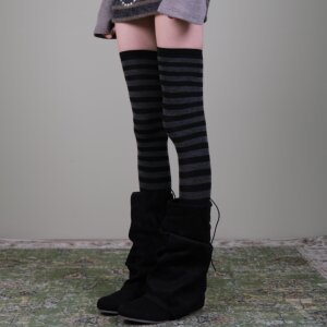 
Xiling's striped Japanese style' retro wood tone striped over-the-knee thigh socks for women