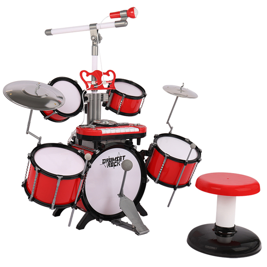 Rockible Batería De Juguete Para Niños – 3 Tambores Con Platillos Y Baquetas, Música Y Luces, De PVC Resistente, Ideal Para De 3 A 5 Años