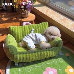 Fafa Green Dog Sofa Cat Bed Winter Warm Pet Small Dog Sleeping Mat Winter Sleeping Bed Teddy Bed