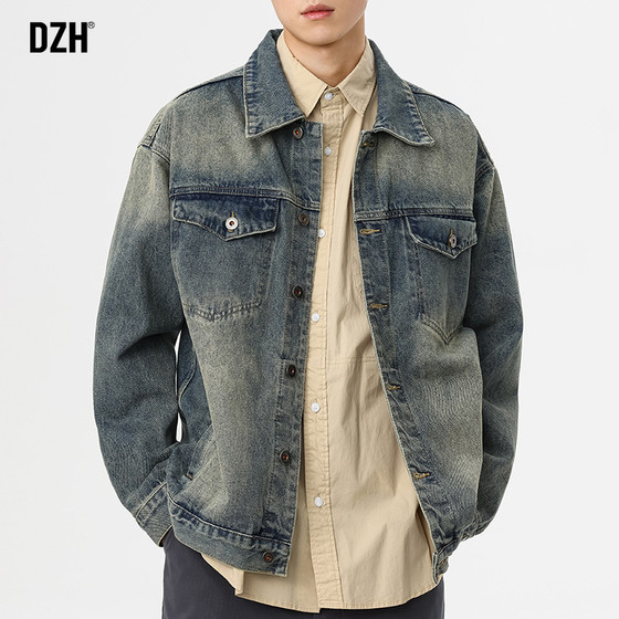 Boys American Denim Jackets Men's Trendy Brand 2026 Large Size Men's Spring Work Jackets Tops Loose Clothes