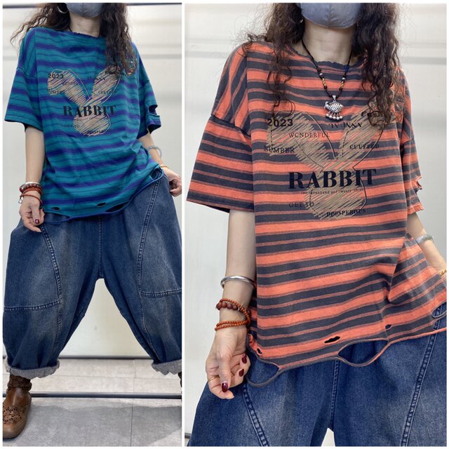 Spring and summer new blue large size short -size T -shirt female short cotton cotton version of the Korean version of the round collar lady