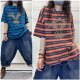 Spring and summer new blue large size short -size T -shirt female short cotton cotton version of the Korean version of the round collar lady