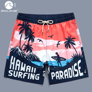 
Guailang soft droop vacation beach pants men's quick-dry loose four-quarter shorts fashionable printed swimming trousers