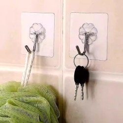 High Load-Bearing No-Drill Hooks for Bathroom and Kitchen, Strong Adhesive Wall Hooks, Transparent Hooks, Traceless
