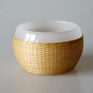 中國美術 古玩 竹丝扣瓷 竹編茶入 茶叶罐2点 茶道具