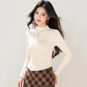 
Half turtleneck short sweater for women 2025 new autumn and winter inner fungus bottoming shirt for small people knitted sweater tops