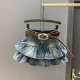 Retro hot girl high -waist A -line thin denim skirt women's summer cake skirt puffed skirt ruffled skirt