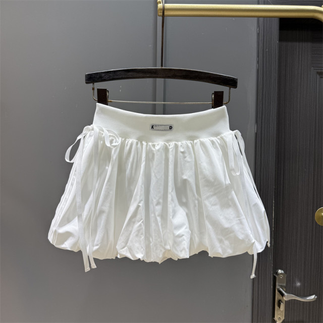 Sweet lace-up design makes the slim flower bud short skirt for women with versatile A-line puffy skirt trendy
